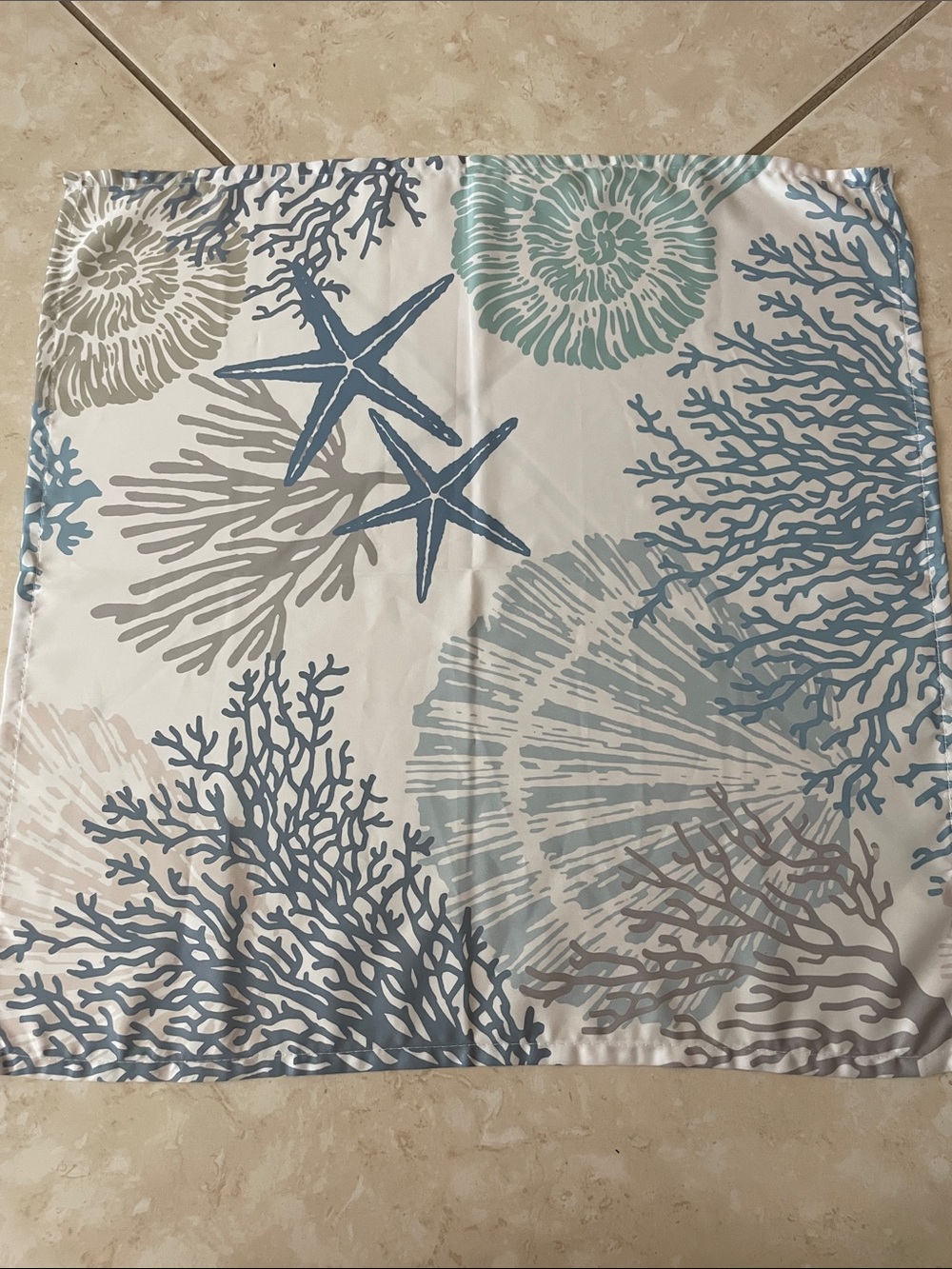Coastal Starfish & Coral Dinner Napkin — Blue, Gray & Cream